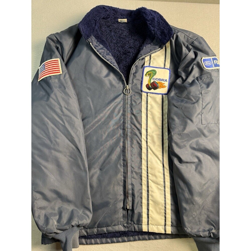 RARE Ford Mustang Cobra Shelby Racing Jacket Blue VNTG Patch & Emblem Size M